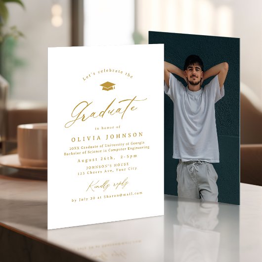 Invitation Gold Modern Calligraphy Simple Photo Graduation