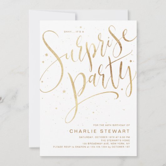 Invitation Gold Modern Script N'importe quel âge Surprise fêt (Devant)