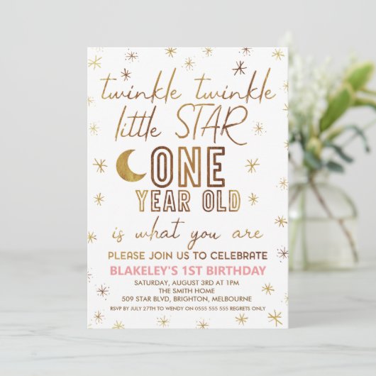 Invitation Gold Modern Twinkle Twinkle Little Star Anniversai (Debout devant)