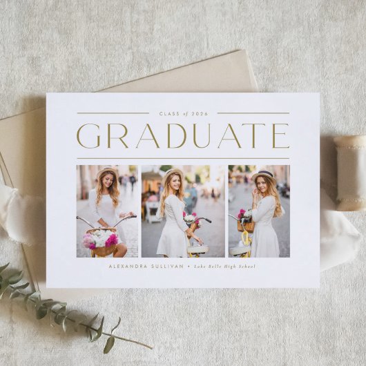 Invitation Gold Modern Typographie Photo Collage Graduation