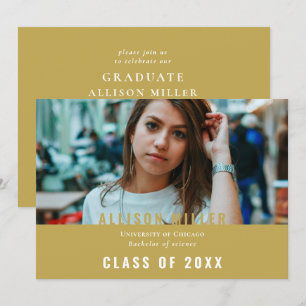 Invitation Gold Modern Typographie Photo Graduation Party