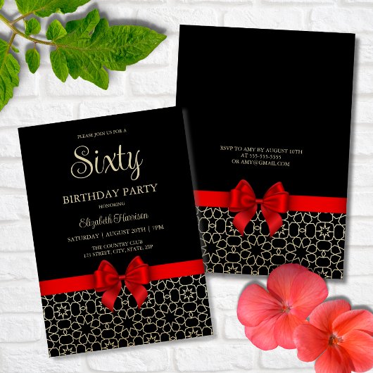 Invitation Gold moderne Egypte Bow rouge géométrique 60e anni