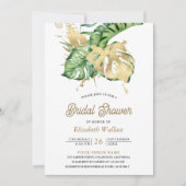Invitation Gold Monstera Tropical Palm Fête des mariées photo (Devant)