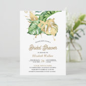 Invitation Gold Monstera Tropical Palm Fête des mariées photo (Debout devant)