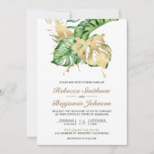 Invitation Gold Monstera Tropical Palm QR Code Mariage (Devant)