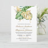 Invitation Gold Monstera Tropical Palm QR Code Mariage (Debout devant)