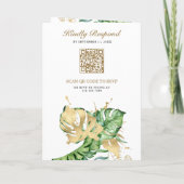 Invitation Gold Monstera Tropical Palm QR Code Wedding (Dos)