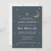 Invitation Gold Moon & Stars Marine Blue Bar Mitzvah (Devant)