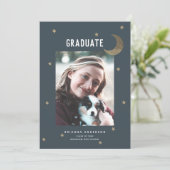 Invitation Gold Moon & Stars Marine Blue Graduation Party (Debout devant)
