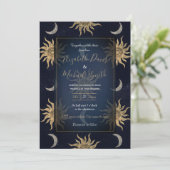Invitation Gold Moon Sun Mandala Blue Night Sky Motif (Debout devant)