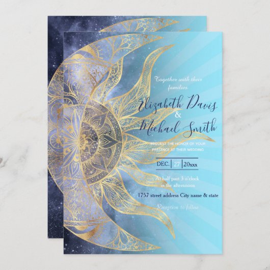 Invitation Gold Moon Sun Mandala Celestial Design (Devant / Derrière)