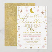 Invitation Gold Moon Twinkle Little Star 1er anniversaire (Devant / Derrière)
