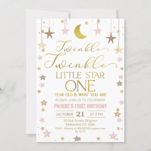 Invitation Gold Moon Twinkle Little Star 1er anniversaire