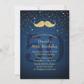Invitation Gold Mustache Marine Blue 50e fête d'anniversaire (Devant)
