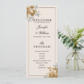 Invitation Gold Natural Rustic Floral Wedding Program Menu (Debout devant)
