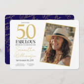 Invitation Gold & Navy | 50th Fabulous Photo Birthday Party (Devant / Derrière)