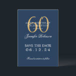 Invitation Gold Navy 60th Birthday Enregistrer la date<br><div class="desc">Design élégant "60th Birthday Party" avec un script de typographie formel,  nom personnalisé et texte détaillé. Facile à utiliser et facile à personnaliser. Commandez aujourd'hui !</div>