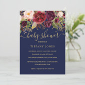 Invitation Gold Navy Baby shower d'aquarelle florale Bourgogn (Debout devant)