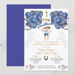 Invitation Gold & Navy Bleu Mexicain Baby Boy Charro Baptême