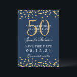 Invitation Gold Navy Blue 50th Birthday Enregistrer la date D<br><div class="desc">Elégant design "50th Birthday Party" avec faux confettis de parties scintillant & détails texte. Facile à utiliser et facile à personnaliser. Commandez aujourd'hui !</div>