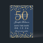 Invitation Gold Navy Blue 50th Birthday Enregistrer la date D<br><div class="desc">Elégant design "50th Birthday Party" avec faux confettis de parties scintillant & détails texte. Facile à utiliser et facile à personnaliser. Commandez aujourd'hui !</div>