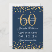 Invitation Gold Navy Blue 60th Birthday Enregistrer la date D (Devant)