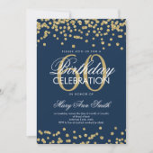 Invitation Gold Navy Blue 60th Birthday Parties scintillant C (Devant)