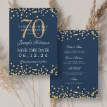 Invitation Gold Navy Blue 70th Birthday Enregistrer la date D<br><div class="desc">Elégant design "70th Birthday Party" avec faux confettis de parties scintillant & détails texte. Facile à utiliser et facile à personnaliser. Commandez aujourd'hui !</div>