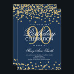 Invitation Gold Navy Blue 90e anniversaire Parties scintillan<br><div class="desc">Elégant 90e anniversaire Faux Parties scintillant Confetti Gold Marine modèle d'invitation bleu marine. Idéal pour les fêtes du 90e anniversaire et plus !</div>