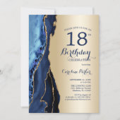 Invitation Gold Navy Blue Agate 18e anniversaire (Devant)