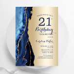 Invitation Gold Navy Blue Agate 21e anniversaire<br><div class="desc">Marine bleu et or agate 21e anniversaire invitation de fête. Elégant design moderne avec aquarelle bleu royal agate marbre arrière - plan,  fausse parties scintillant or et typographie script police. Carte invitation branchée parfaite pour une célébration anniversaire féminine élégante. Invitations Zazzle imprimées ou téléchargement instantané modèle imprimable numérique.</div>