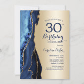 Invitation Gold Navy Blue Agate 30e anniversaire (Devant)