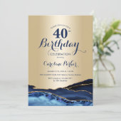 Invitation Gold Navy Blue Agate 40e anniversaire (Debout devant)
