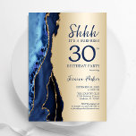 Invitation Gold Navy Blue Agate Surprise 30e anniversaire<br><div class="desc">L'agate bleu marine et or surprend l'invitation de fête de 30e anniversaire. Elégant design moderne avec aquarelle bleu royal agate marbre arrière - plan, fausse parties scintillant or et typographie script police. Carte invitation branchée parfaite pour une célébration anniversaire féminine élégante. Invitations Zazzle imprimées ou téléchargement instantané modèle imprimable numérique....</div>