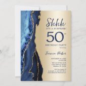 Invitation Gold Navy Blue Agate Surprise 50e anniversaire (Devant)