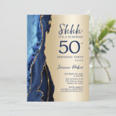 Invitation Gold Navy Blue Agate Surprise 50e anniversaire (Debout devant)