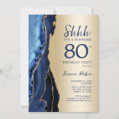 Invitation Gold Navy Blue Agate Surprise 80e anniversaire (Devant)