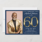 Invitation Gold Navy Blue Custom Photo Surprise 60e anniversa (Devant)