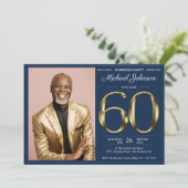 Invitation Gold Navy Blue Custom Photo Surprise 60e anniversa (Debout devant)