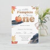 Invitation Gold & Navy Blue Fall Citrouille Premier anniversa (Debout devant)