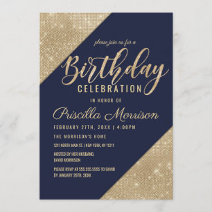 Invitation Gold Navy Blue Faux Parties scintillant Sequin Ann