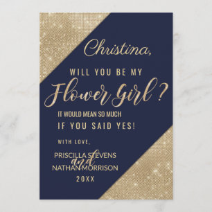 Invitation Gold Navy Blue Faux Parties scintillant Sequin Flo