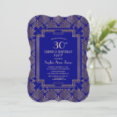 Invitation Gold Navy Blue Great Gatsby Art Déco Anniversaire (Debout devant)