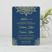 Invitation Gold Navy Blue Henna Mehndi Mariage islamique (Debout devant)