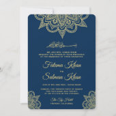 Invitation Gold Navy Blue Henna Mehndi Mariage islamique (Devant)