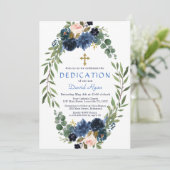 Invitation Gold Navy Blue Rose Floral Dédication de couronne (Debout devant)