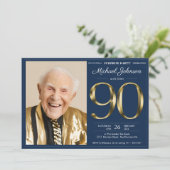 Invitation Gold Navy BlueSurprise 90e anniversaire (Debout devant)