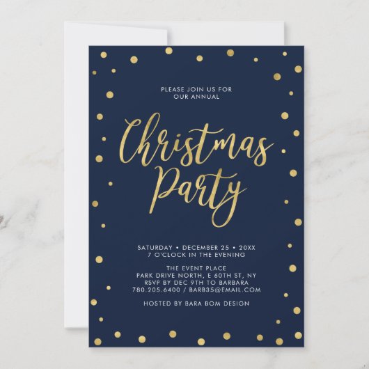 Invitation Gold & Navy Chic Confetti Fête de Noël (Devant)