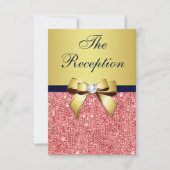 Invitation Gold Navy Coral Sequins Bow Mariage Réception (Devant)