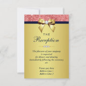 Invitation Gold Navy Coral Sequins Bow Mariage Réception (Dos)